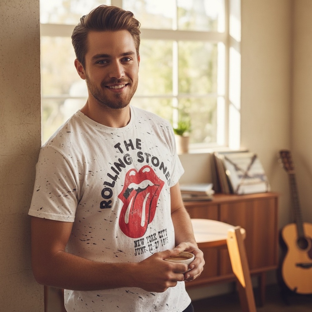 The Rolling Stones White Tee with Red Tongue and Black Speckles - Picture 4 of 6